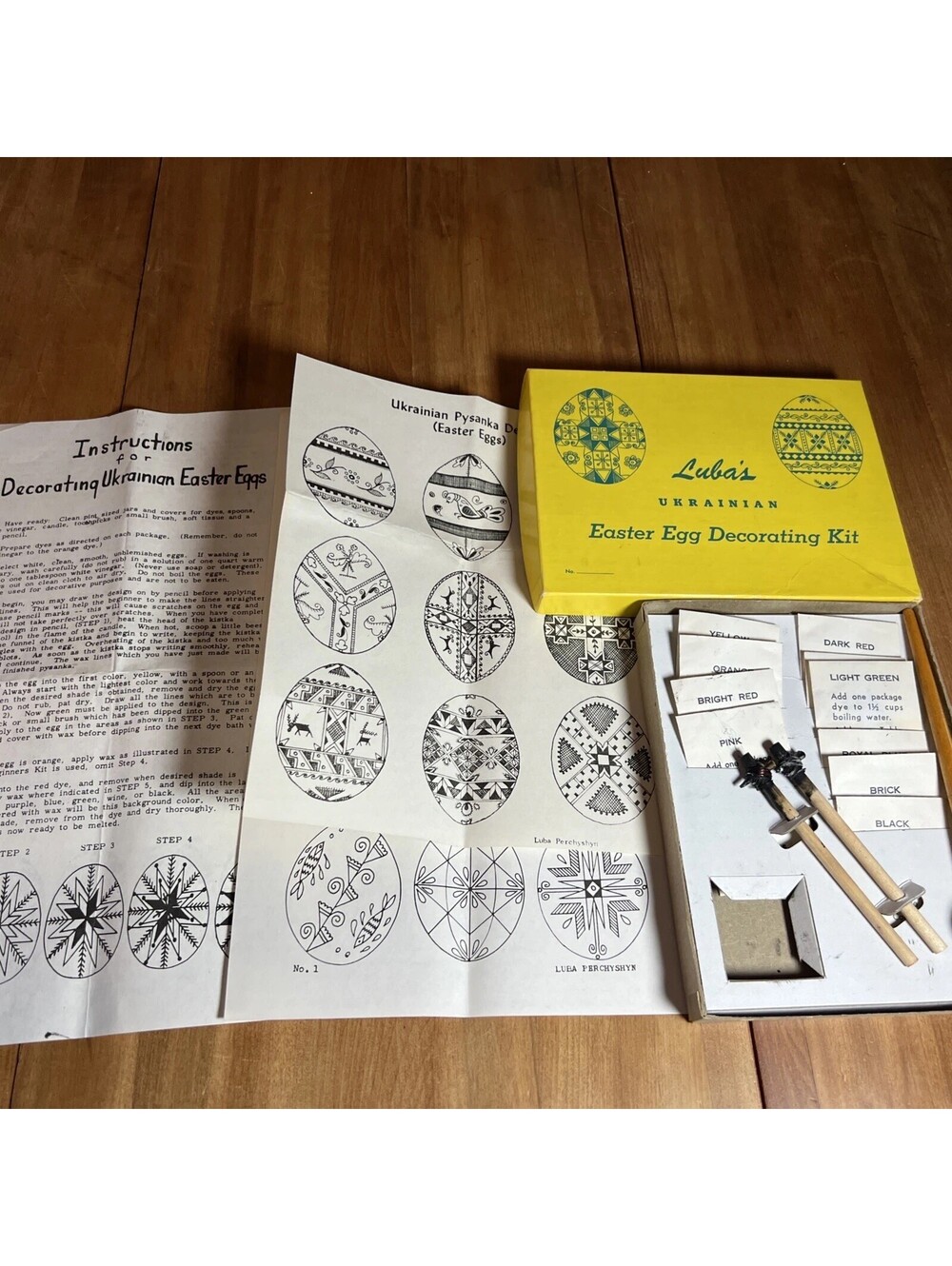 Vintage 1950s Ukrainian Easter Egg Decorating Kit Pysanky Kistka craft rare